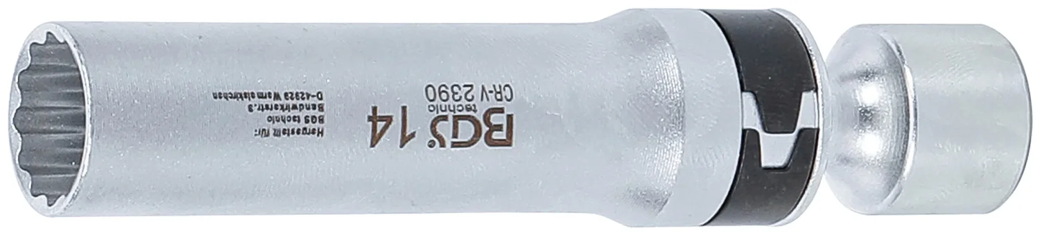 BGS Leddelt tændrørstop tolvkant med holdefjeder | indvendig firkant 10 mm (3/8") | 14 mm