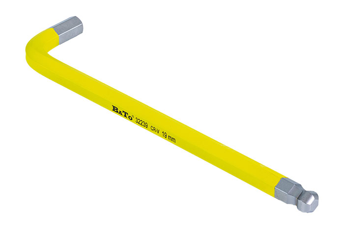 BATO Stiftnøgle farvet lysegul lang med kugle 19 x 360mm.