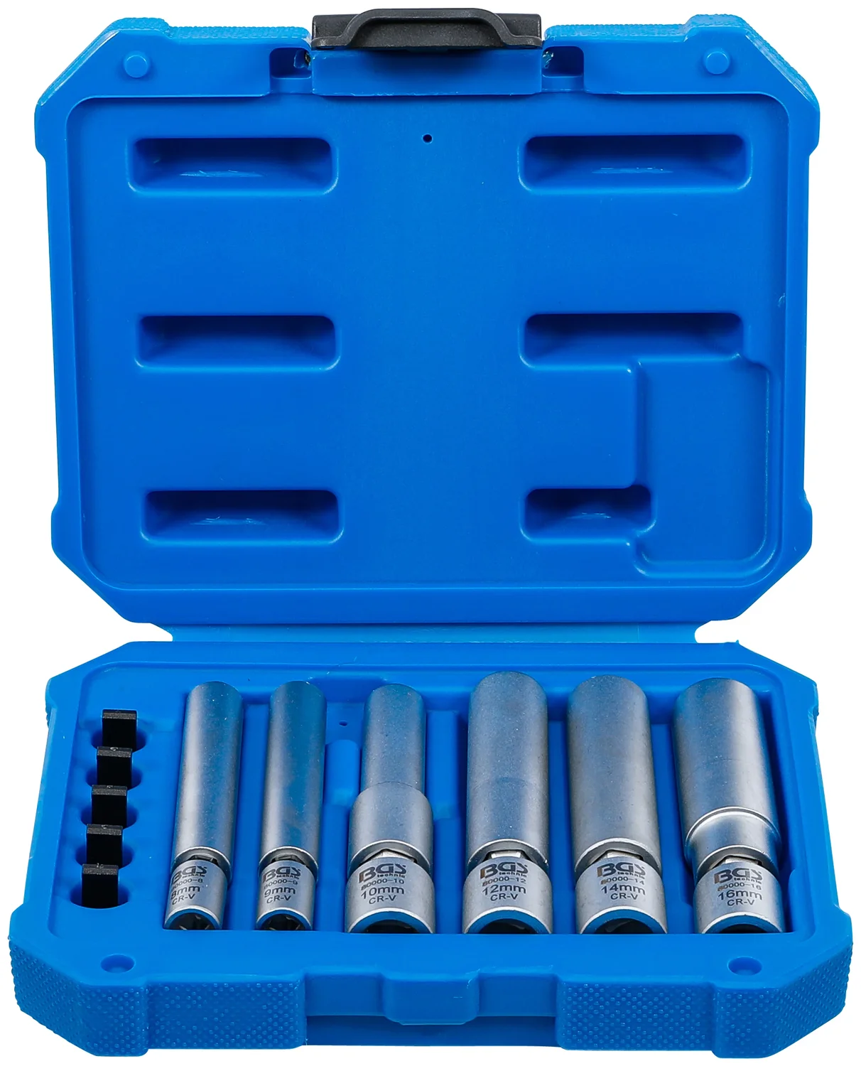 BGS Gløde-og tændrør-top-sæt med led | 6,3 mm (1/4") / 10 mm (3/8") | 8 - 9 - 10 - 12 - 14 - 16 mm | 11 dele