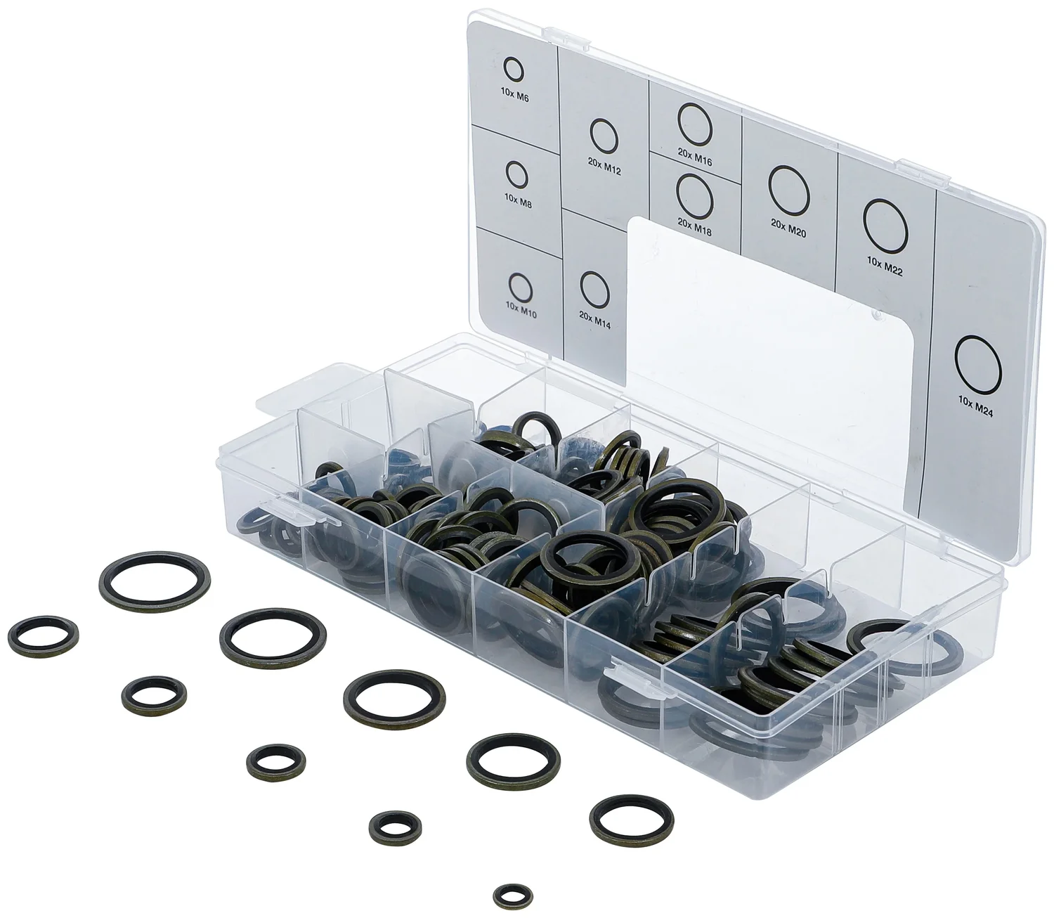 BGS Tätningsring-Sortiment | Metall | Med gummi-tätningsvulst | 150 delar