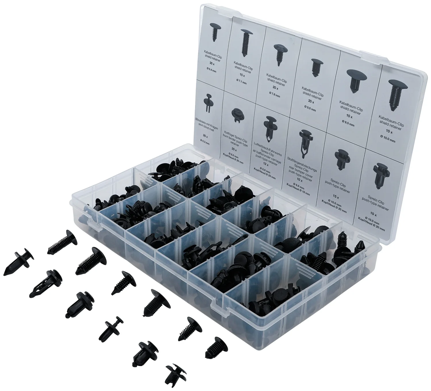BGS Sortiment af grantræs- og plastspredeclips | universal | 192 dele